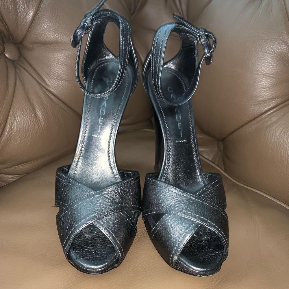 Casadei Platform Ankle Strap Pump with Lucite Heel